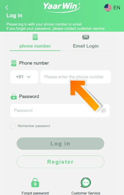 Enter your mobile number yaarwin