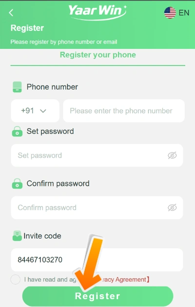 click on the register button